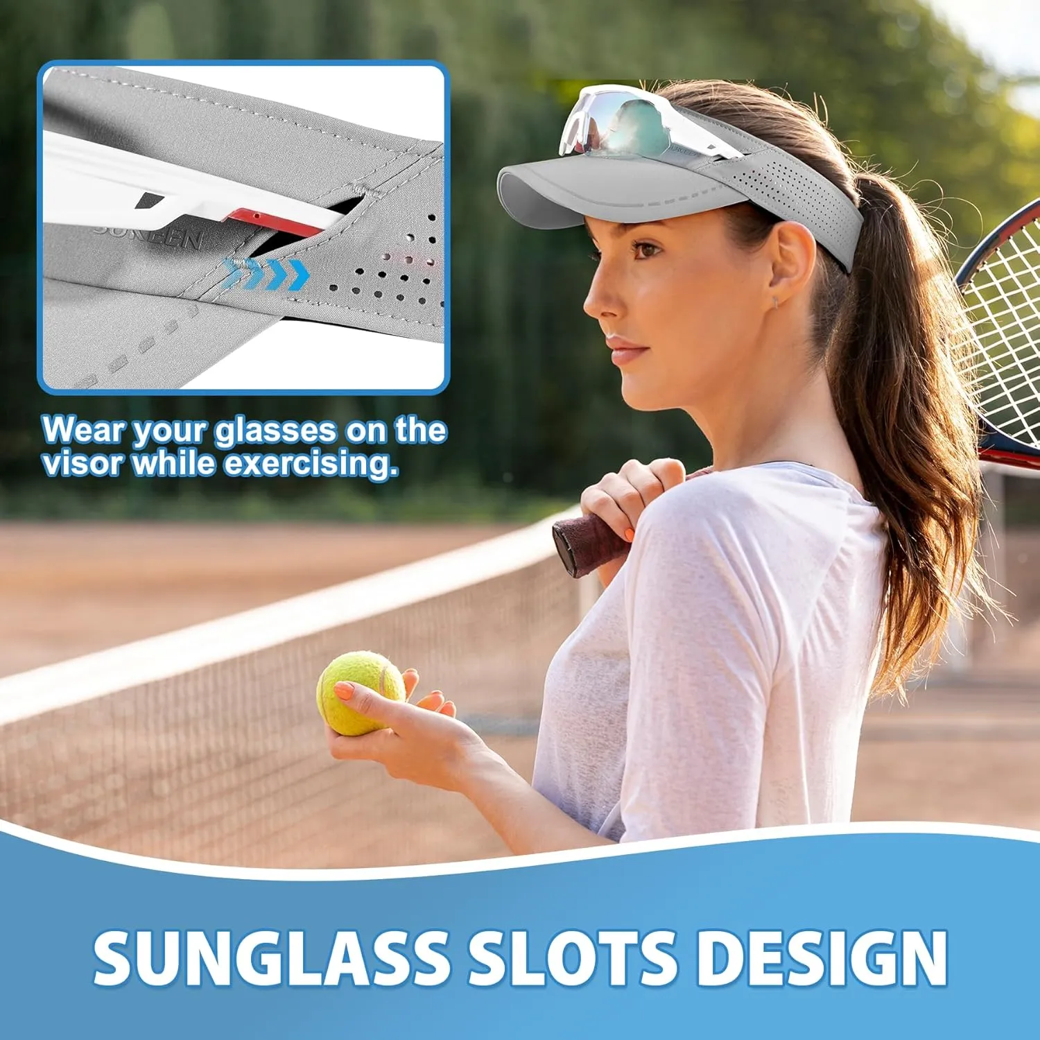 Sukeen Sports Sun Visor Men Women, Reflective Running Visor, Lightweight Adjustable Visor Hat for Golf Tennis, Sunglass Slots