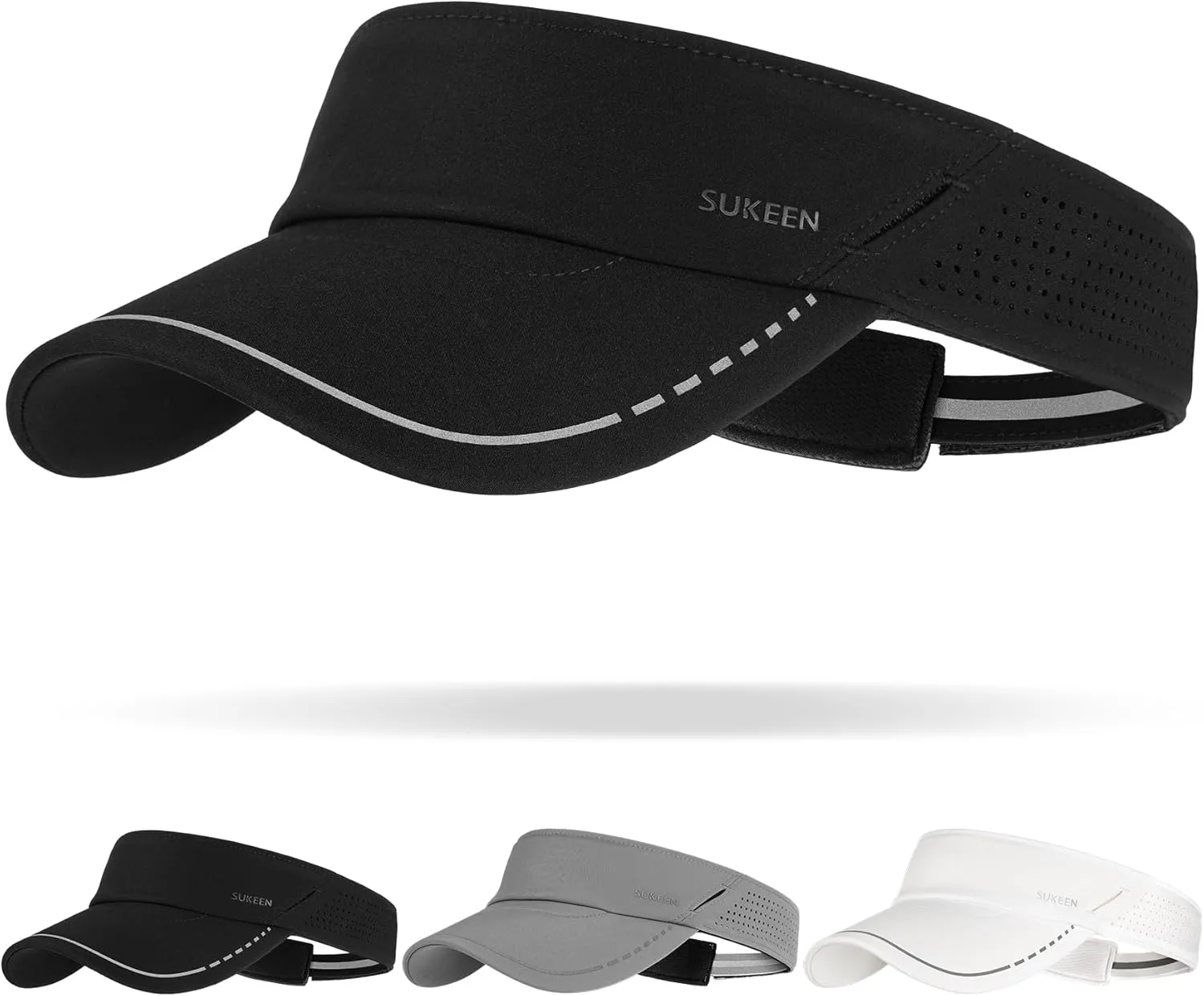 Sukeen Sports Sun Visor Men Women, Reflective Running Visor, Lightweight Adjustable Visor Hat for Golf Tennis, Sunglass Slots