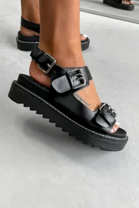 TAKE IT Chunky Gladiator Buckle Sandals - Black PU