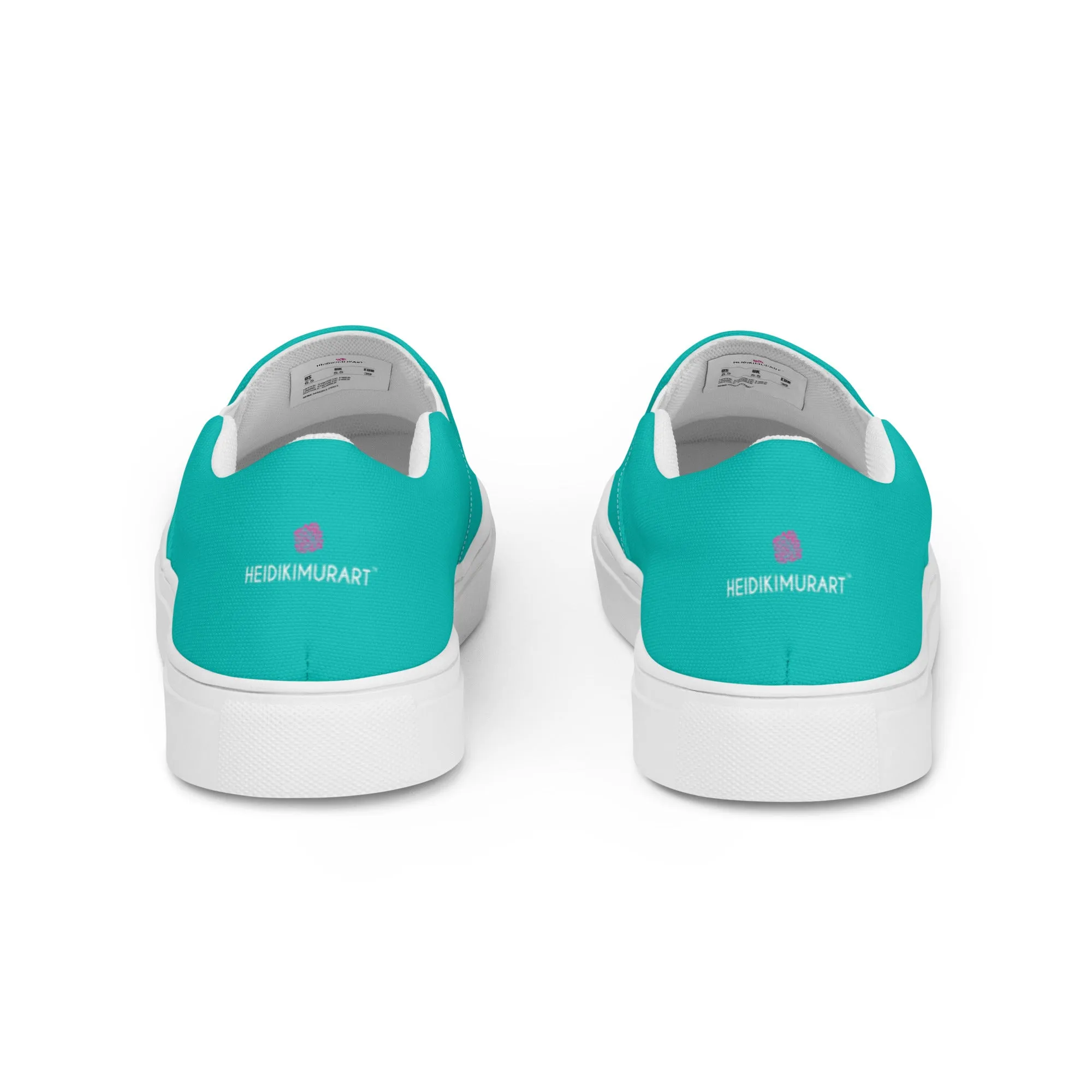 Turquoise Blue Men's Slip Ons, Solid Bright Blue Color Best Casual Breathable Men’s Slip-on Canvas Shoes (US Size: 5-13)