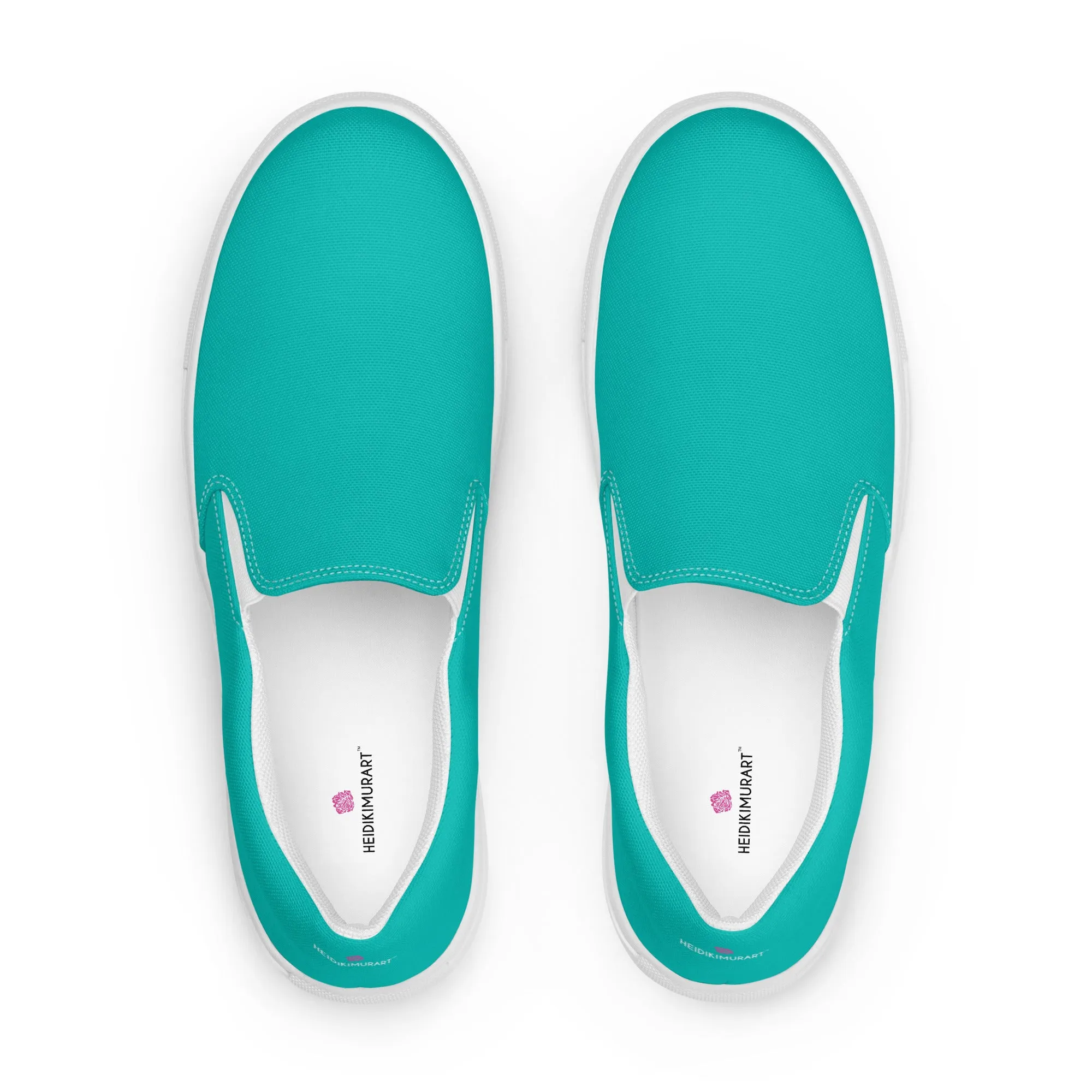 Turquoise Blue Men's Slip Ons, Solid Bright Blue Color Best Casual Breathable Men’s Slip-on Canvas Shoes (US Size: 5-13)
